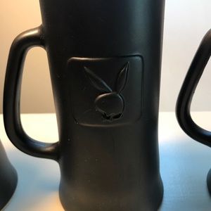 Playboy Vintage Black Matte Glass Beer Mug Stein Tankard Embossed Bunny Logo 2